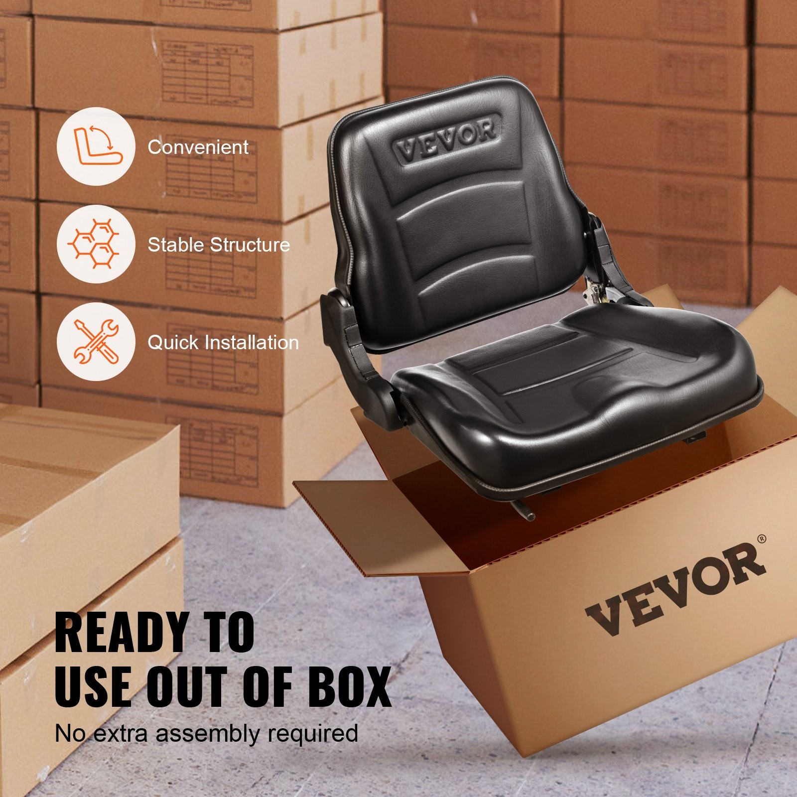Universal Forklift Seat, Fold Down Tractor Seat with Adjustable Angle Back and M