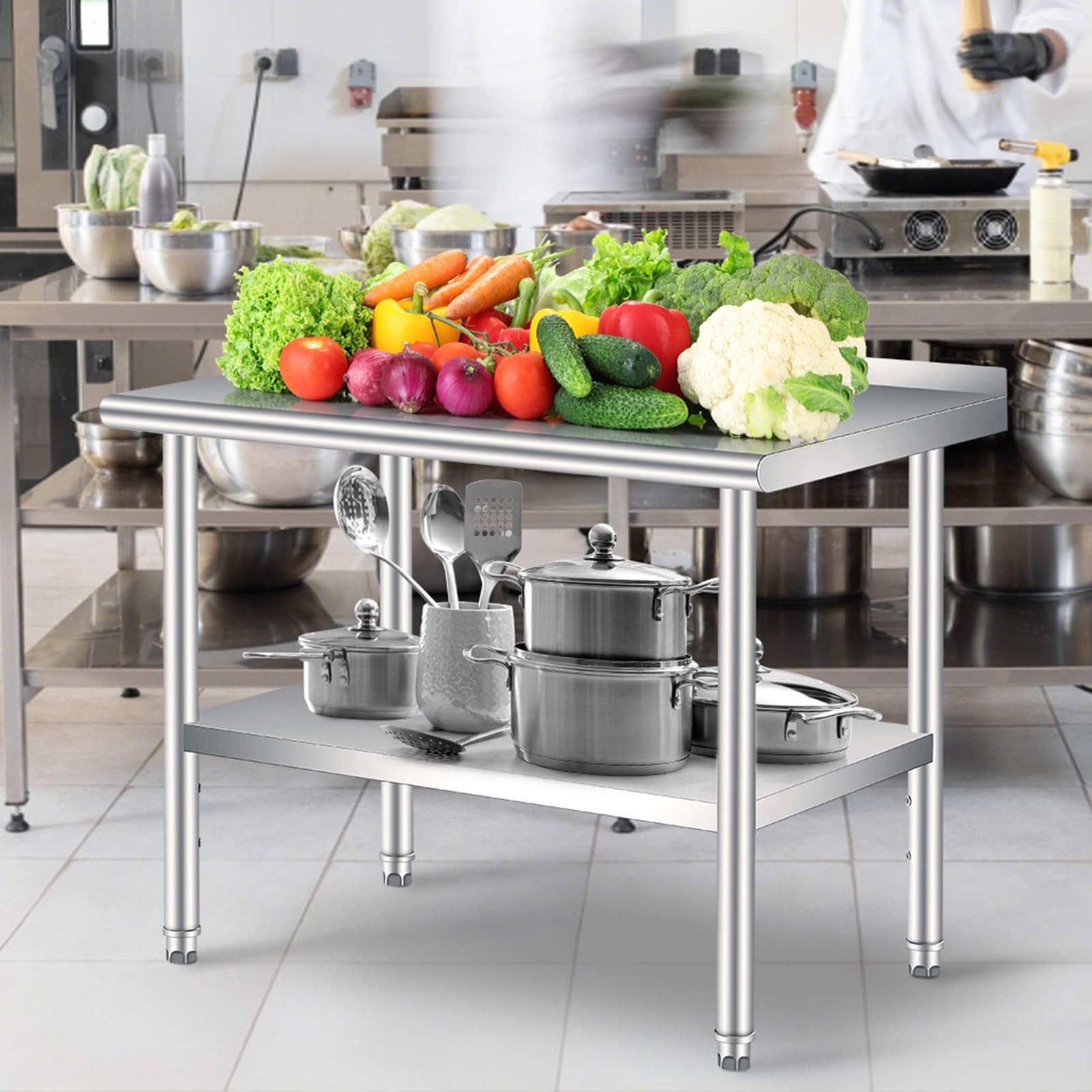 Stainless Steel Work Table w/Backsplash Heavy Duty Commercial Kitchen Prep Table