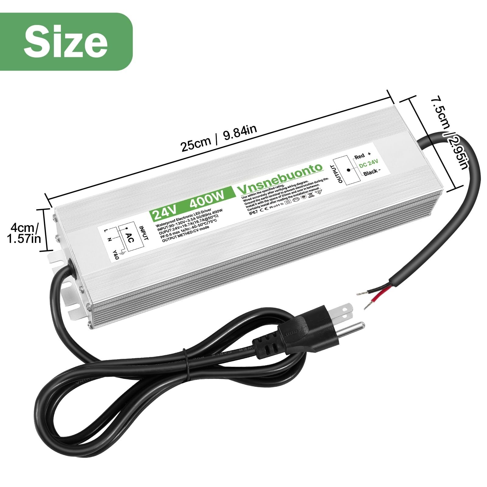 24V Power Supply 400W, 90-130V AC to 24V DC 16.7A Converter, IP67 Waterproof …