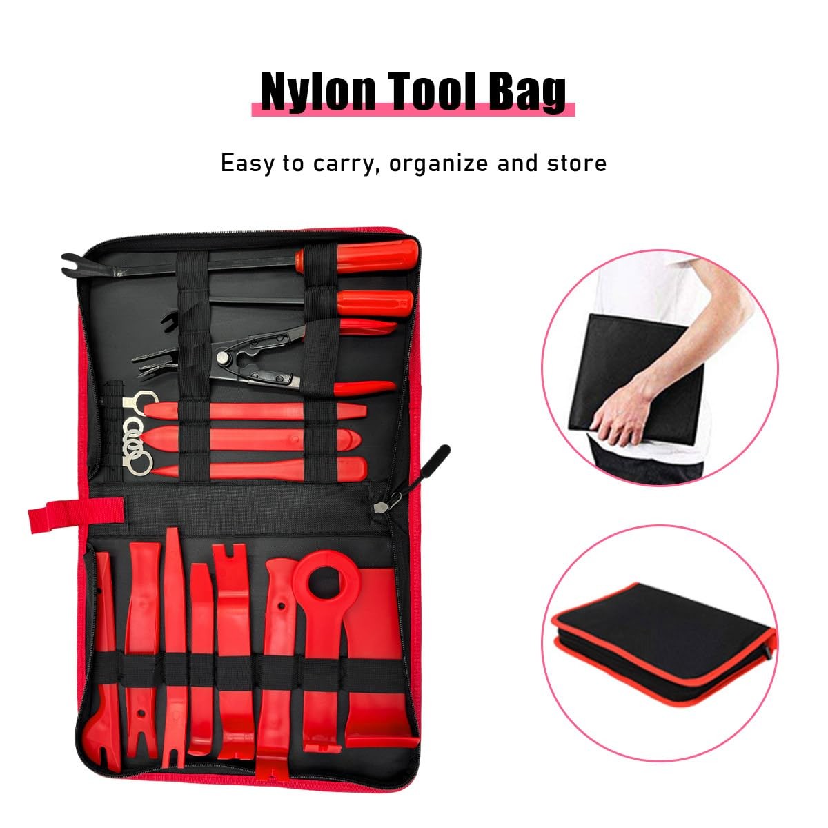Suvnie 19PCS Trim Removal Tool Set, Car Panel Door 12.6×9.45×1.97 inches, Red