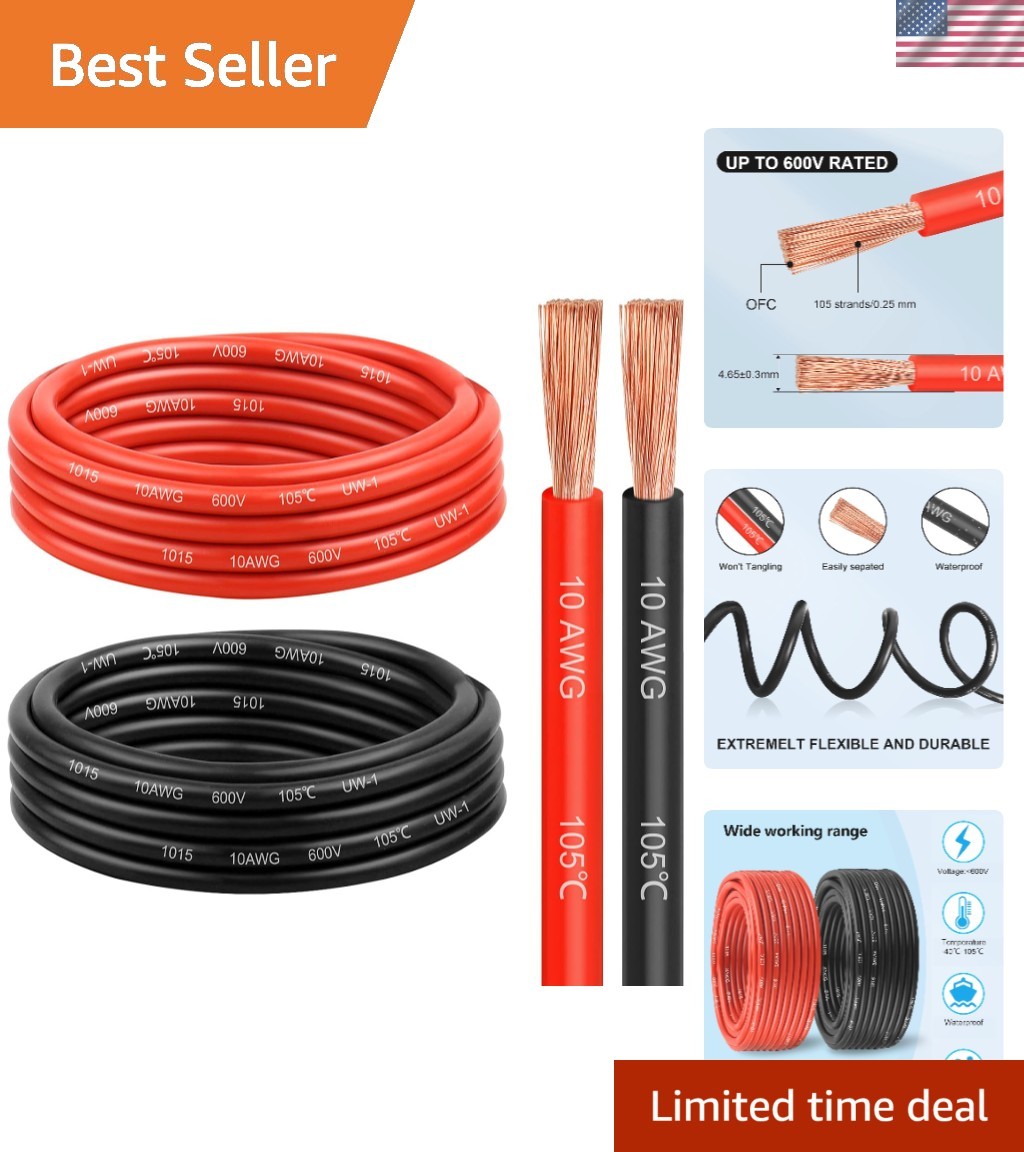 10 Gauge Pure Copper Wire 10FT – Red & Black Stranded Low Voltage Solutions