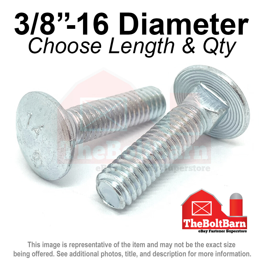 3/8″-16 Grade A 307A Full Thread Square Carriage Bolts Zinc (Pick Length & Qty)