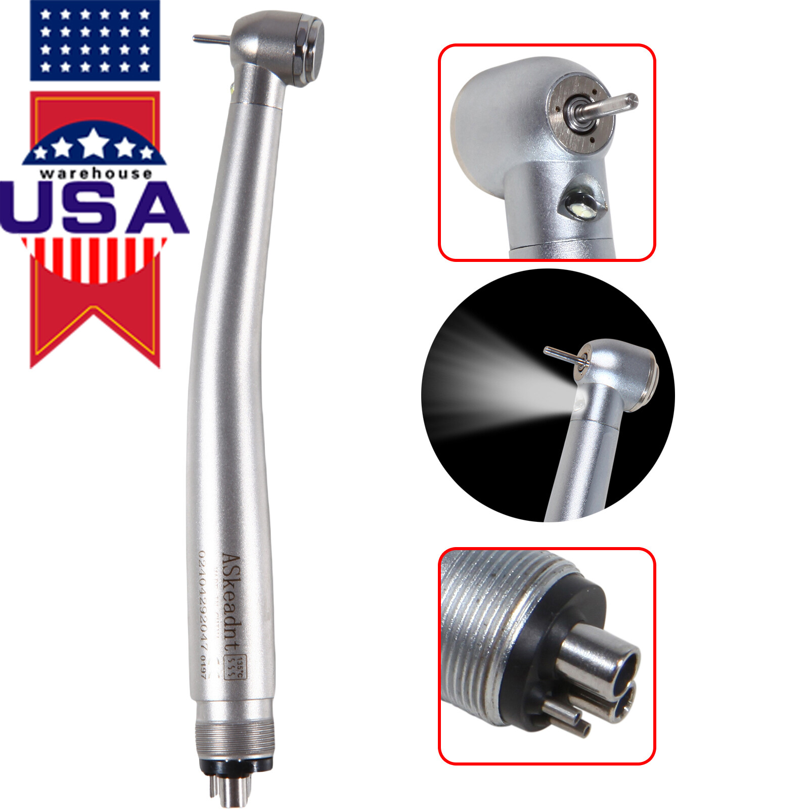 10 x US Ship Denshine 4 Hole Dental LED High Speed Handpiece E-generator Turbine