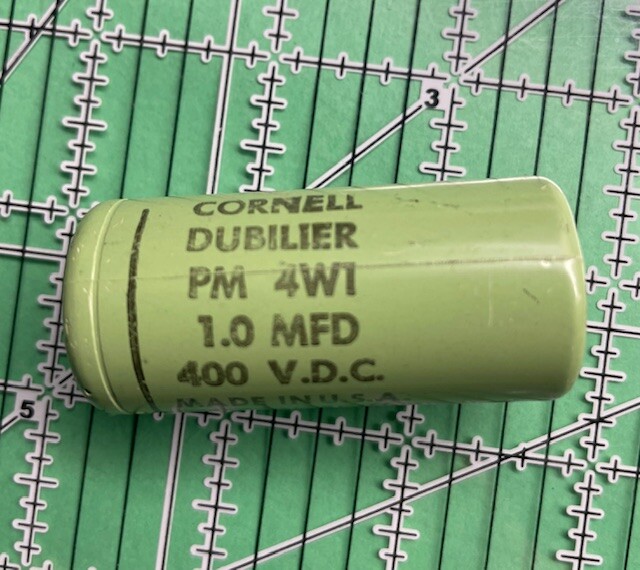 CORNELL-DUBILIER Molded AXIAL CAPACITOR 1uF 400v PM4W1 Greenie Vintage