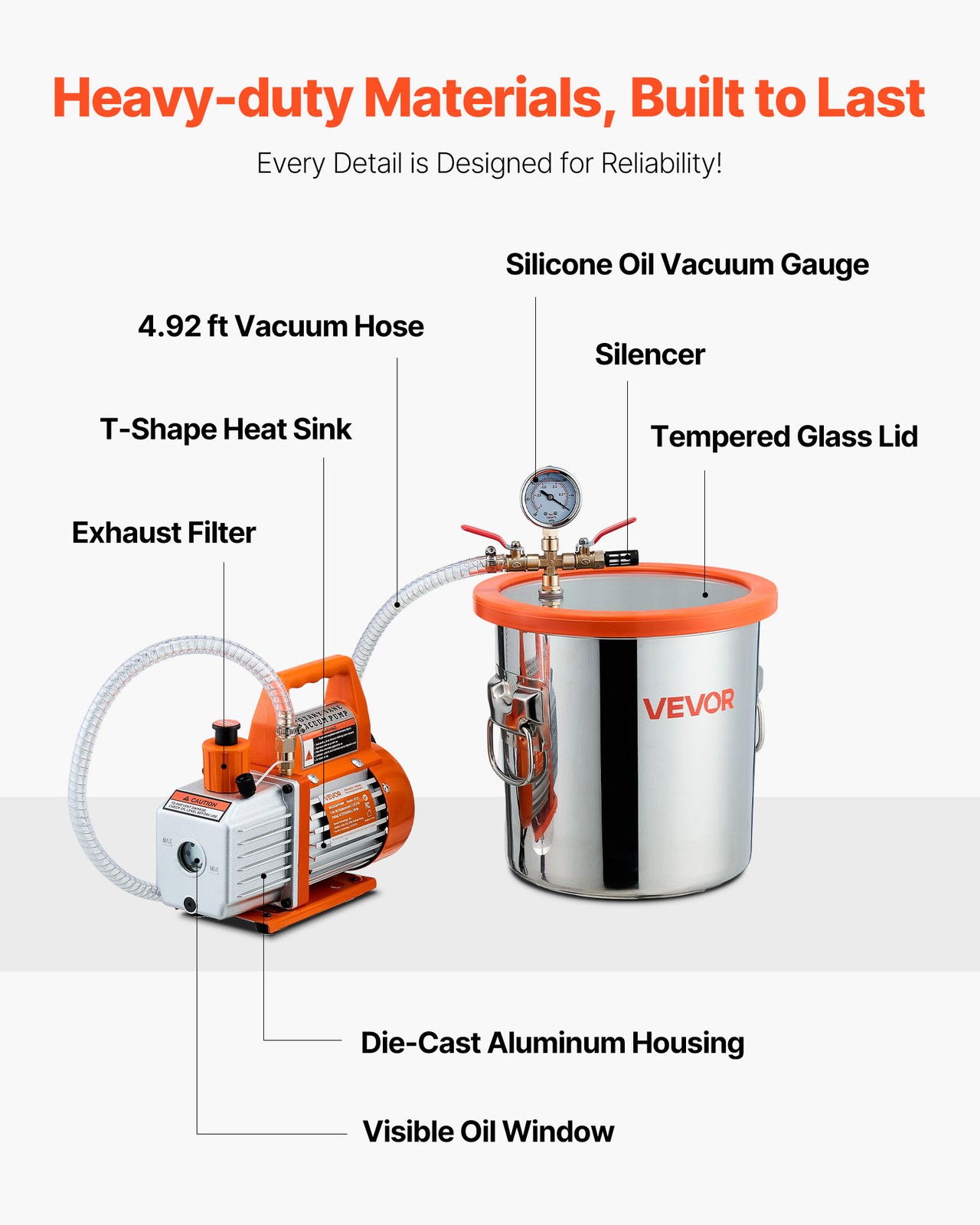 VEVOR 3.5 CFM Single Stage Vacuum Pump 3 Gallon Stainless Degassing Chamber Kit