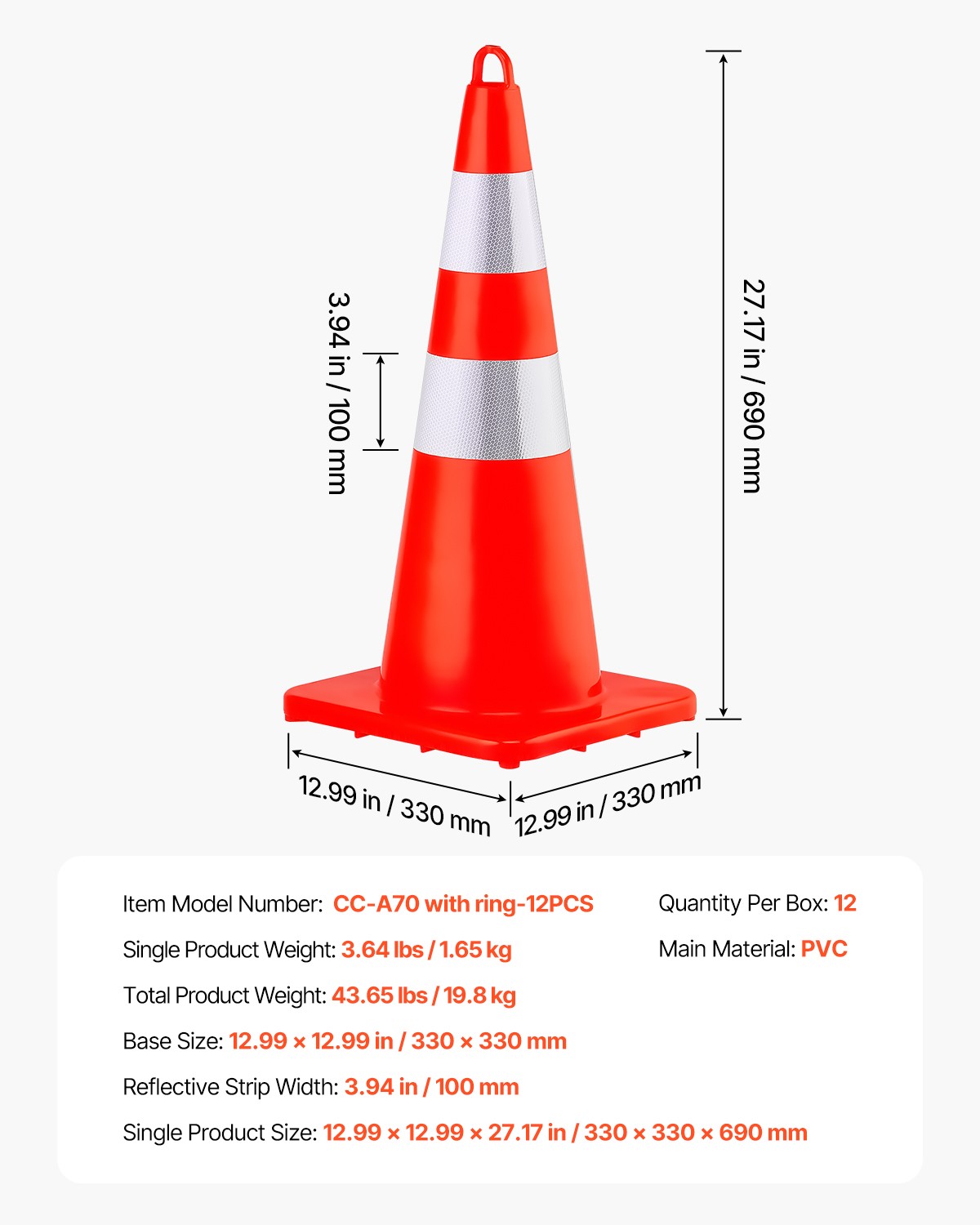Uimoso 12PCS Safety Cones Traffic Cones 28″ Orange Reflective Collars Road Cones