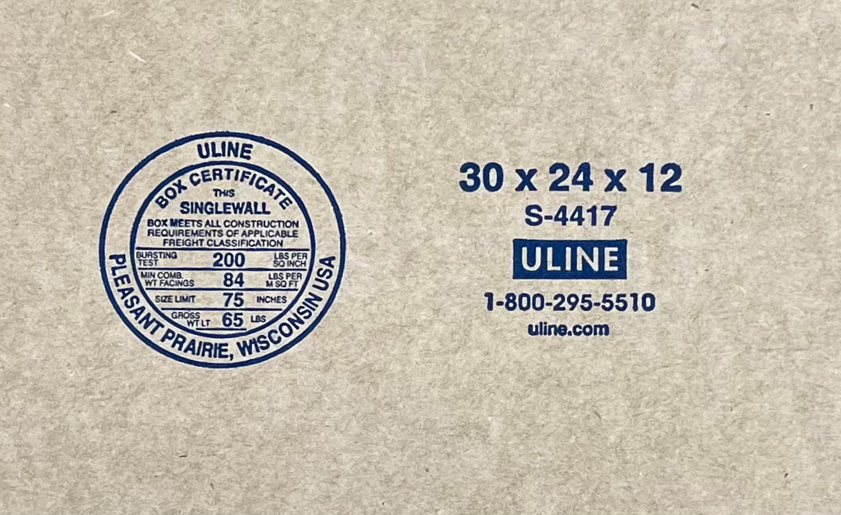 30″ x 24″ x 12″ CARDBOARD BOX – 200 lb – SINGLE BOX