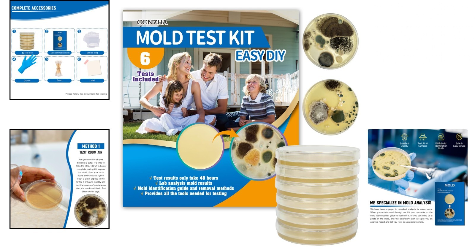 Home Mold Kit – 6 Tests, Black Mold Detector, Free Lab Analysis