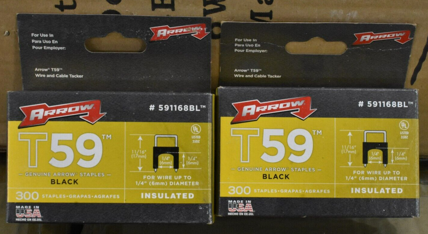 600(2 packs of 300)Arrow T59 Clear Insulated Cable Staples 1/4″ x 1/4″ 591168BL