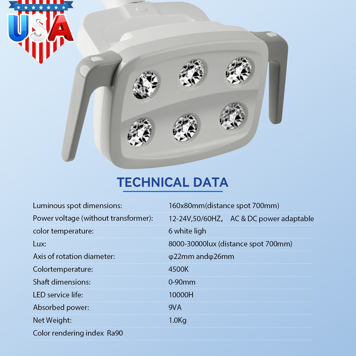 Dental LED Lamp 6 LED Light For Dental Unit Chair Adjustable Oral Light 22&26MM