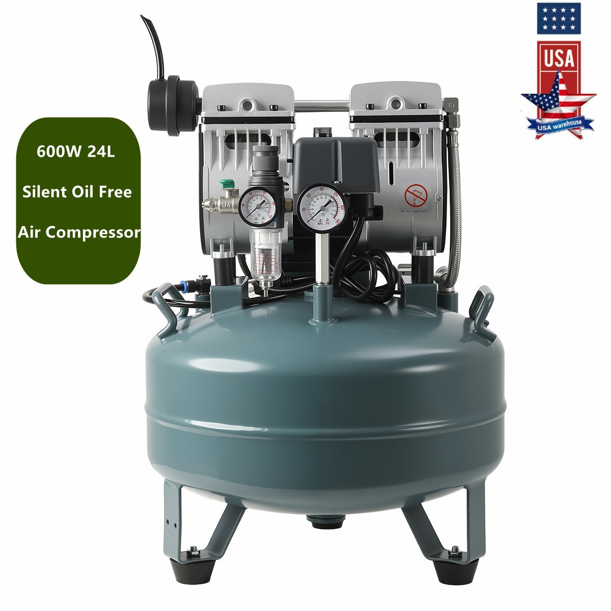 600W 24L Portable Dental Air Compressor Oil Free Silent Air Pump 110V