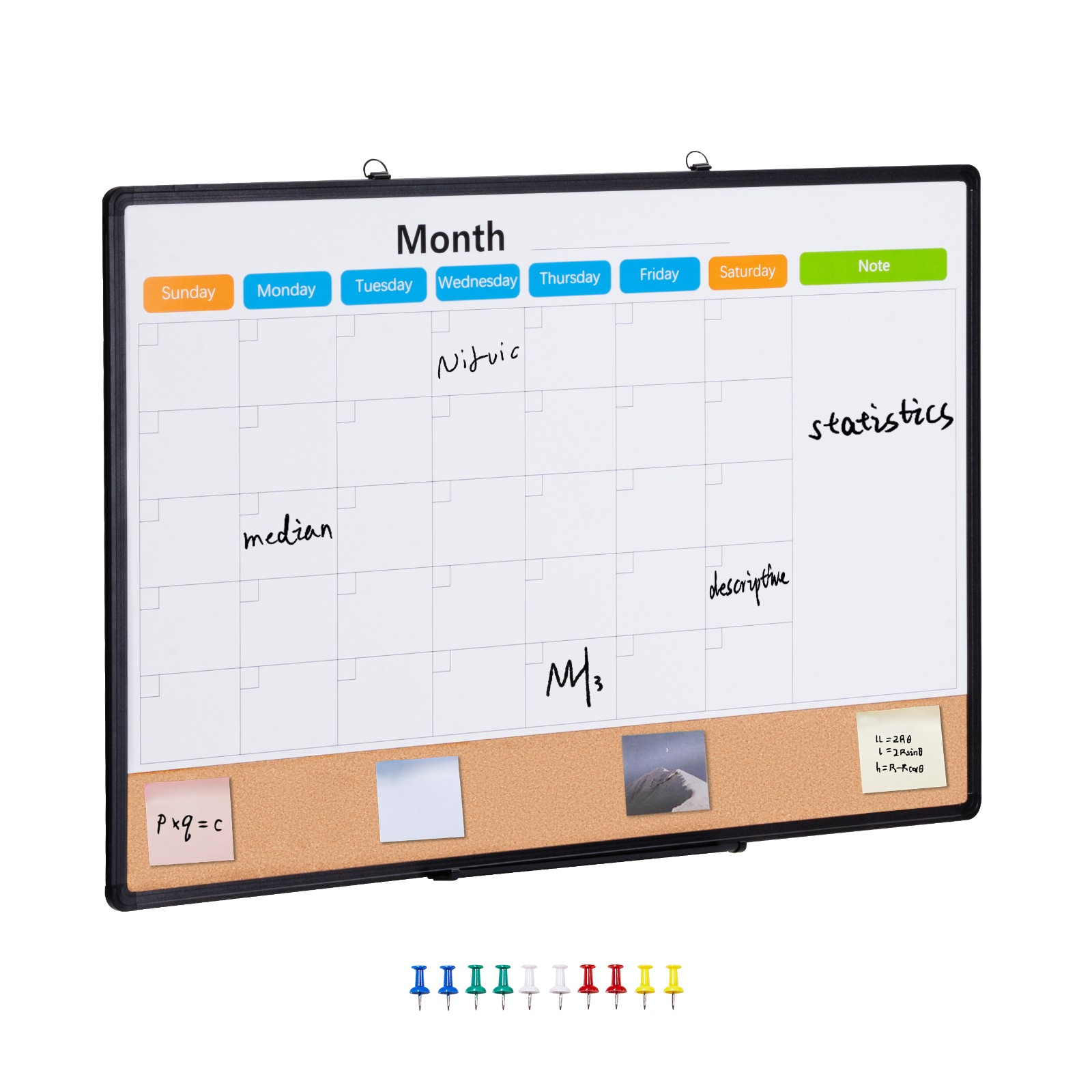Uimoso 36″x24″Monthly Calendar Whiteboard & Cork Board Combo with Aluminum Frame