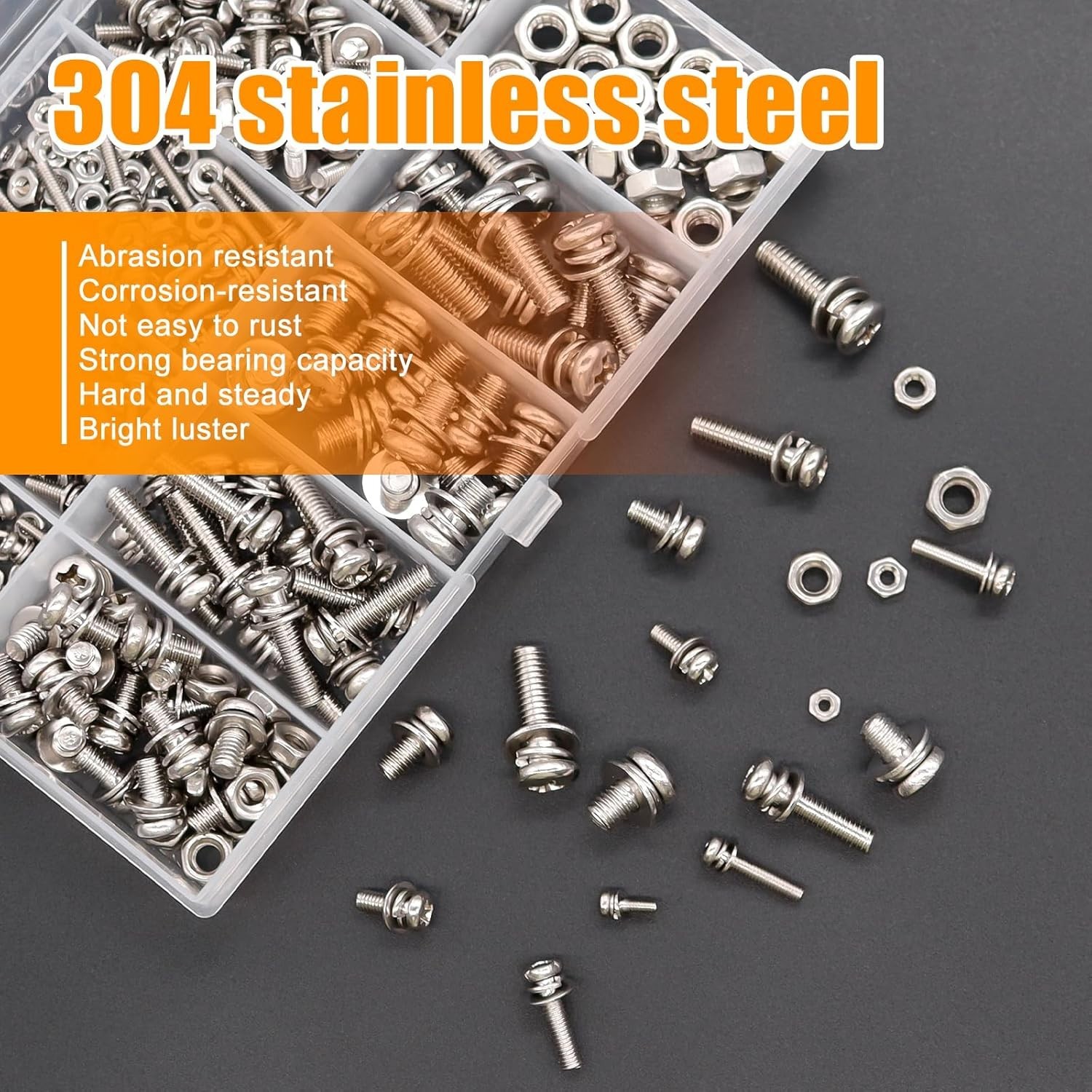 500Pcs Nut and Bolt Assortment Kit,M2 M2.5 M3 M4 M5 Machine Screws, 304 Stainles
