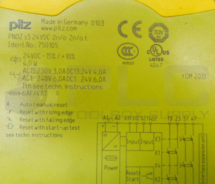 PILZ PNOZ S5 24VDC 2N/O 2N/OT SAFETY RELAY 230V 3.0A 24VDC 750105