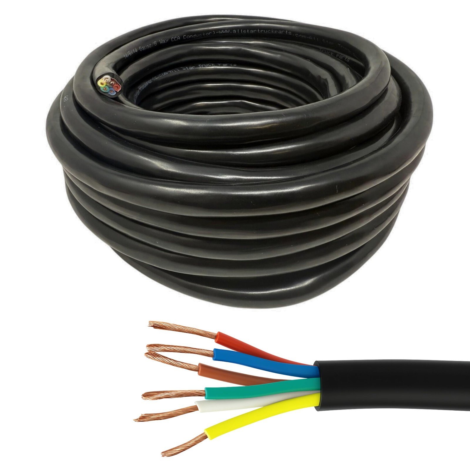 6 Way Trailer Wire Heavy Duty 14 AWG/Gauge CCA 6 Conductor Wire RV Trailer Tow