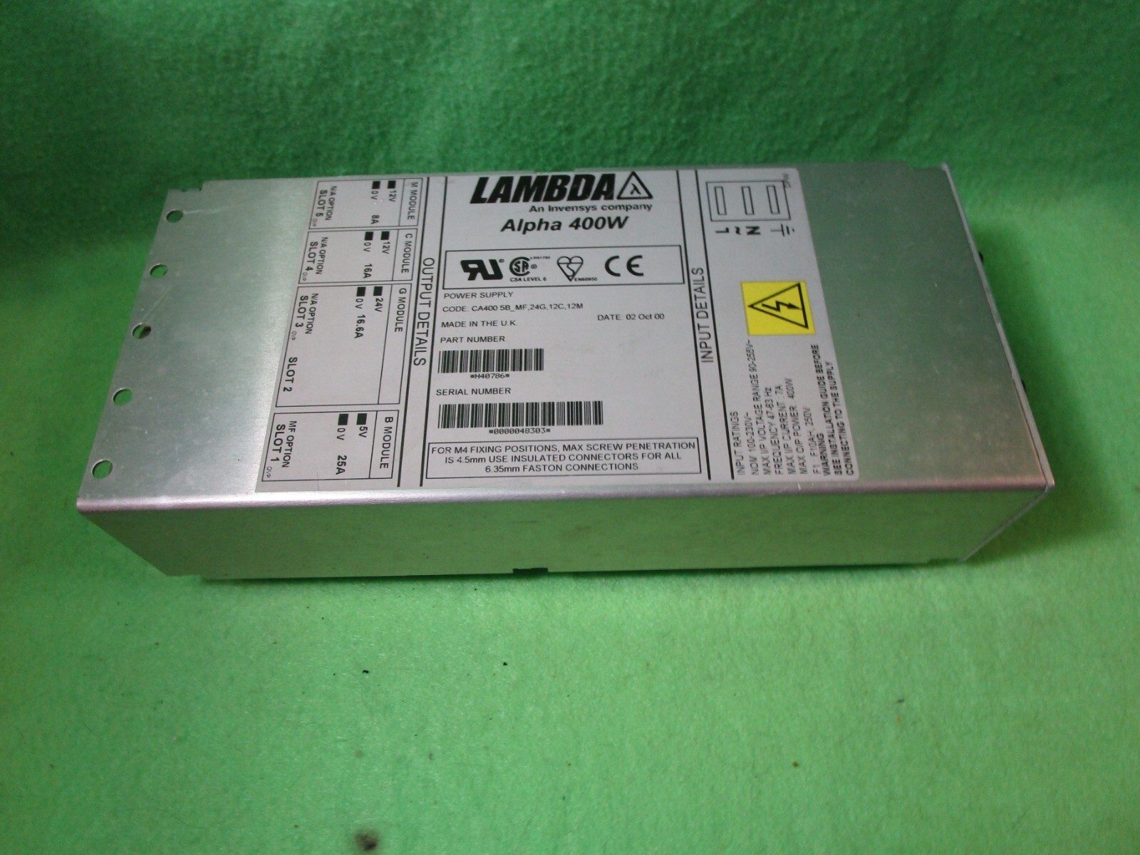 INVENSYS LAMBDA ALPHA 400W CA400 POWER SUPPLY 12V8A 12V16A 24V16.6A 5V25A