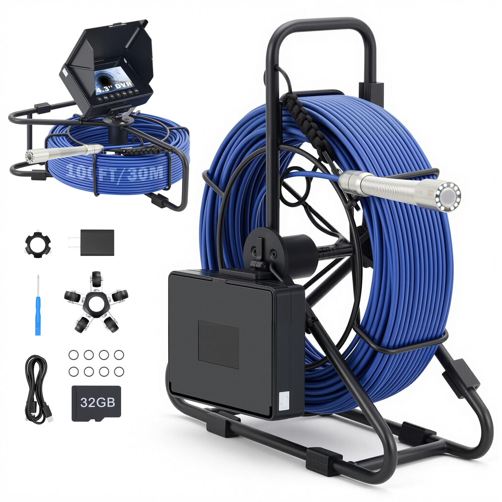Zelcan 4.3 Inch 98ft/30m Self-Leveling Sewer Camera 8500mAh for Drain Pipe IP68