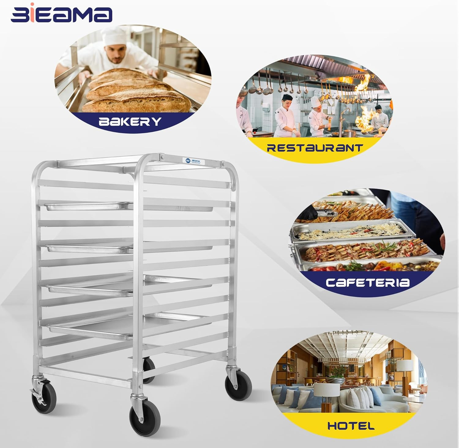 10-Tier Sheet Pan Rack, NSF Bun Pan Rack, Aluminum Bakery Rack, Home Commercial