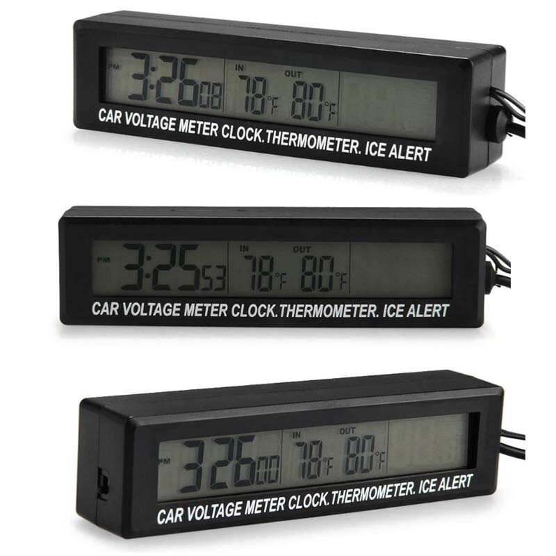 Car 3-in-1 Digital LCD Display Clock Voltmeter Thermometer Voltage Temperature