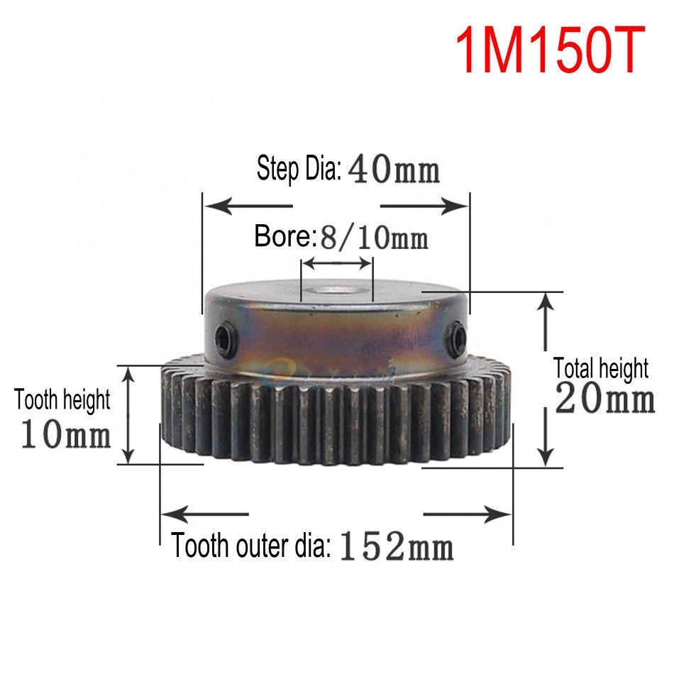 45# Steel Motor Transmission Gear 1 Mod Pinion Gear 10T-150T Spur Gear With Step