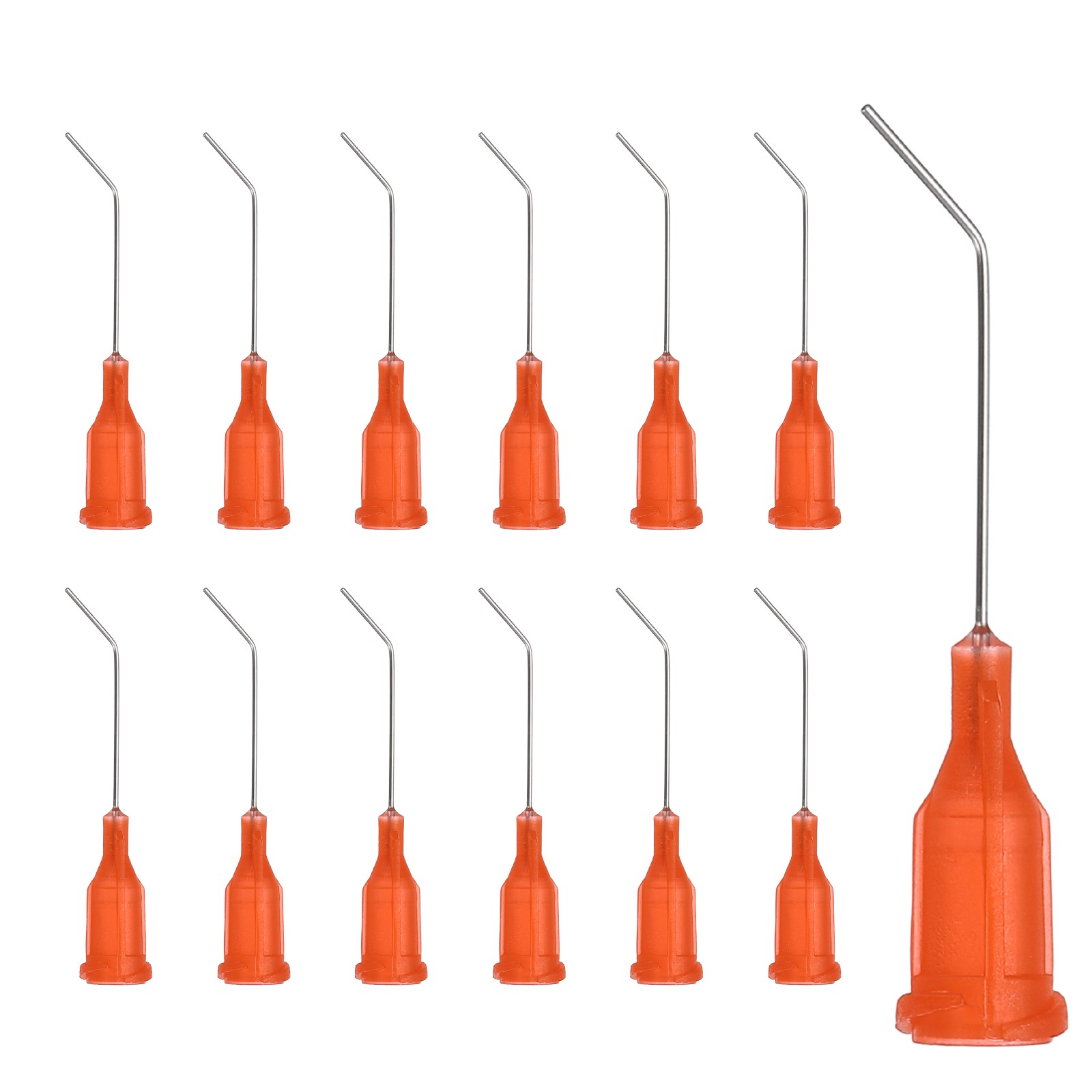25Pcs 1Inch 24Ga 45° Angled Dispensing Needles, Orange Red