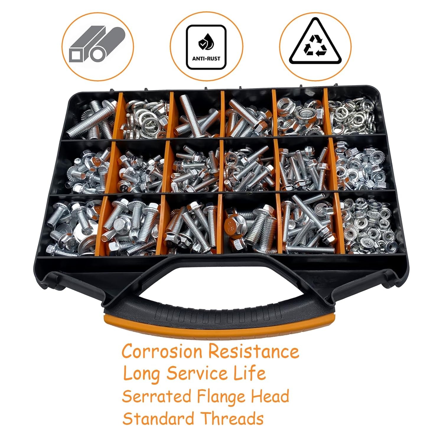 820pcs Metric Flange Bolt Assortment Kit M6 M8 M10 M12 Hex Flange Bolts
