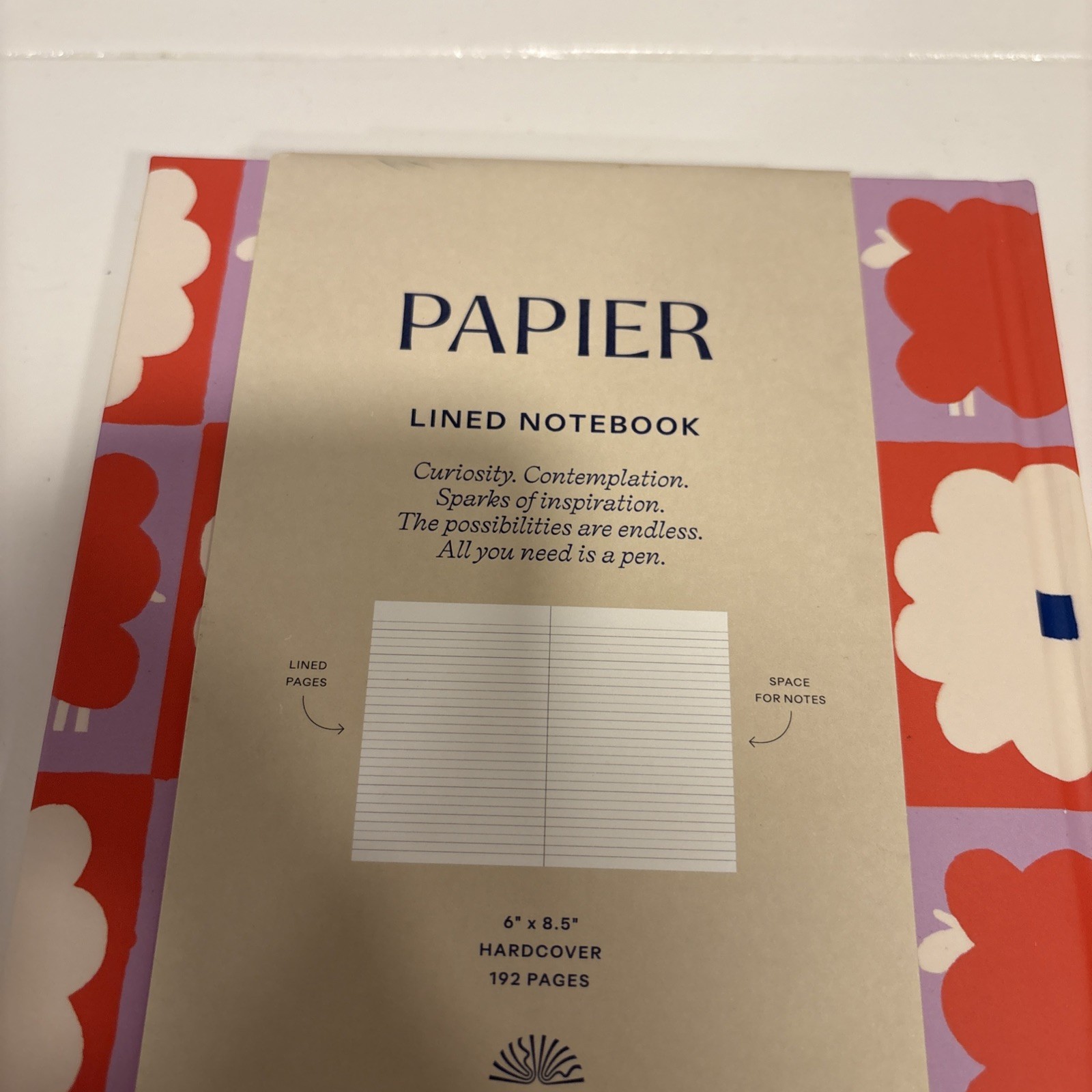 Papier Lines Notebook Floral Blocks 192 lined pages Hardcover New 8.5×6”