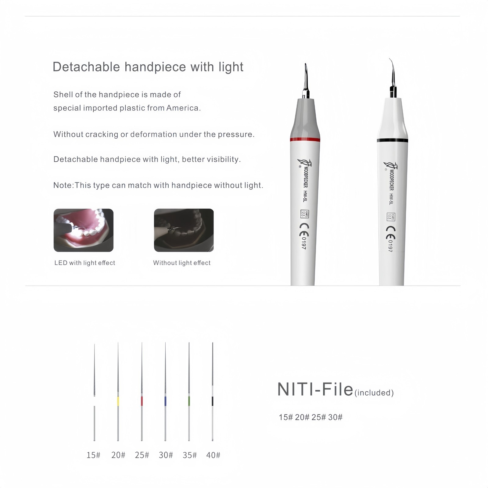 Woodpecker UDS-P LED Ultrasonic Dental Scaler Piezo Scaler Optical Light Handpie