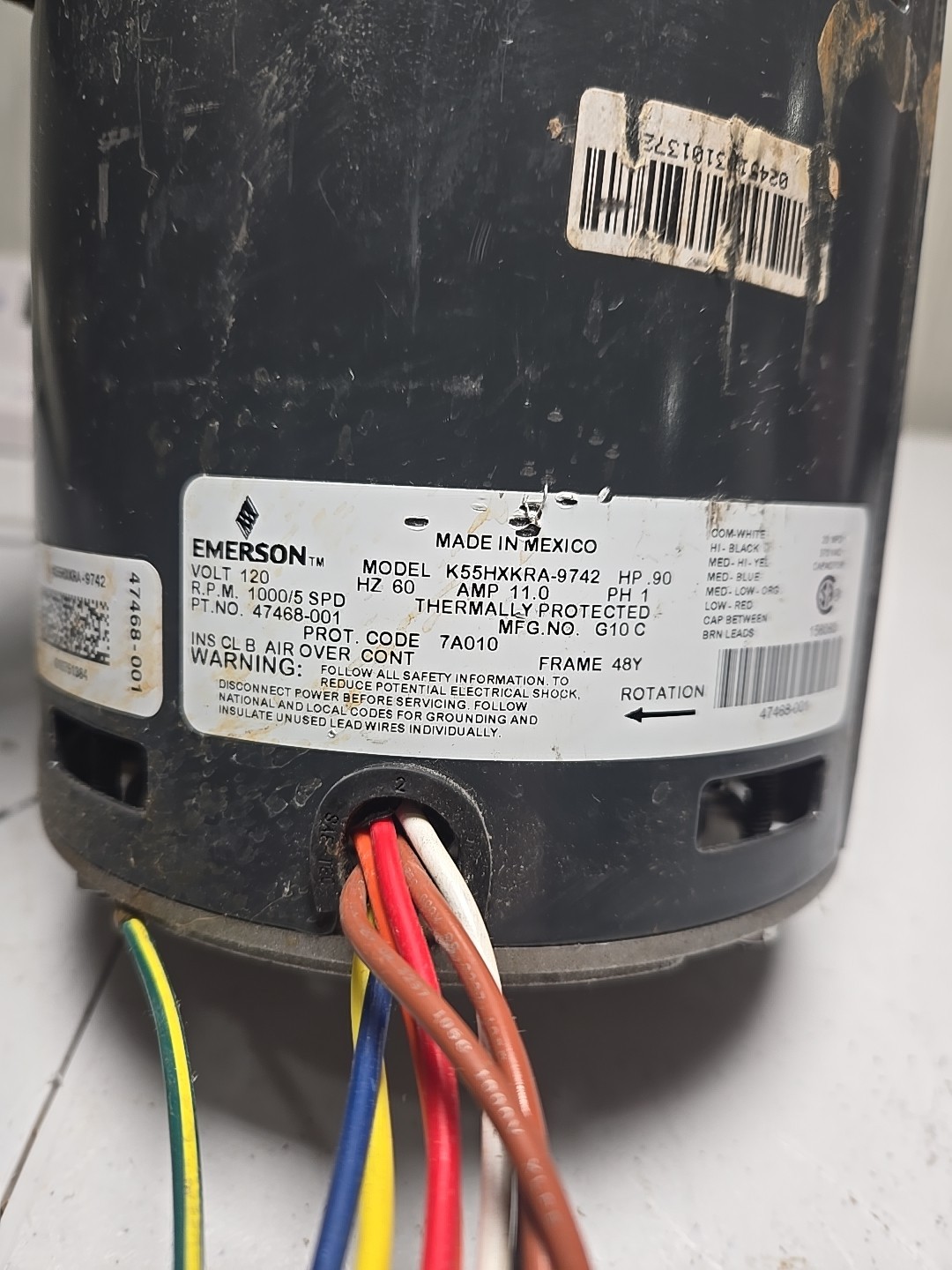 Lennox 47468-001 Blower Motor 9/10 HP 120V 1Ph 1000 RPM K55HXKRA-9742 Used
