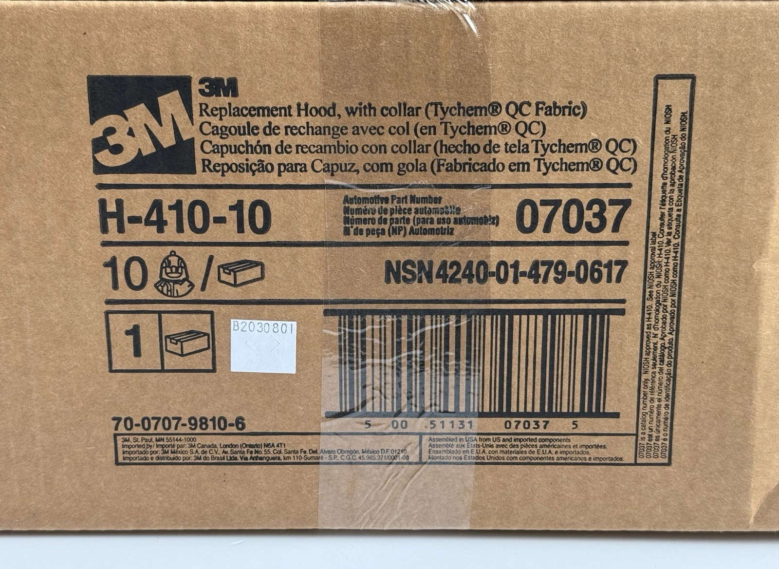 Box of 10 – 3M Hood H-410-10 / 07037(AAD) with Collar QC for PAPR , H-410 New