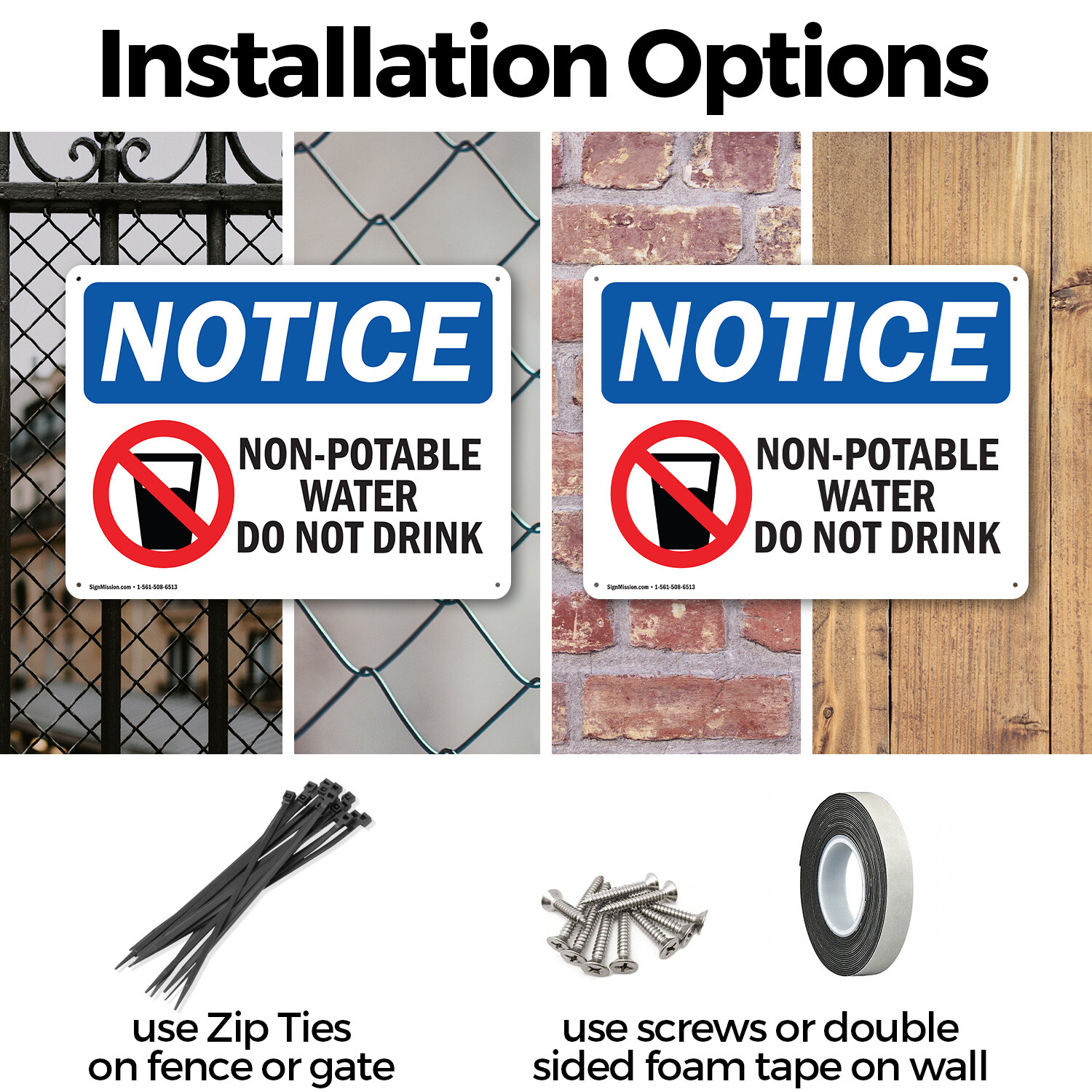 (2 Pack) Non-Potable Water Do Not Drink OSHA Notice Sign Decal Metal Plastic