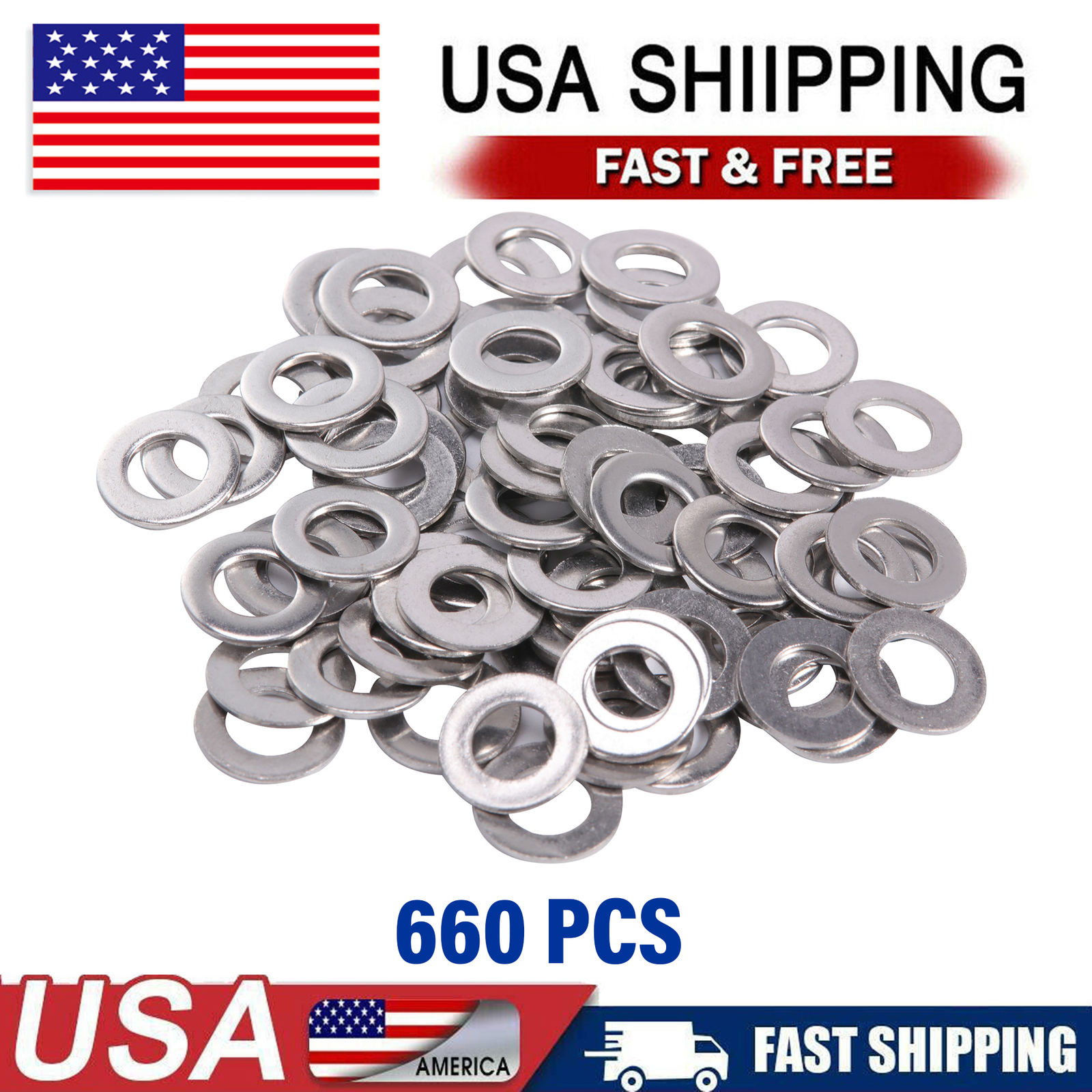 660 PCS Stainless Steel Flat Ring Plastic Washer Gaskets M3 M4 M5 M6 M8 M10