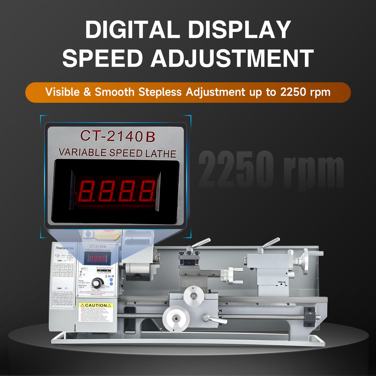 8×16″ Mini Metal Lathe Digital Metal Gear Brushless-Motor Full-Set 1.5HP