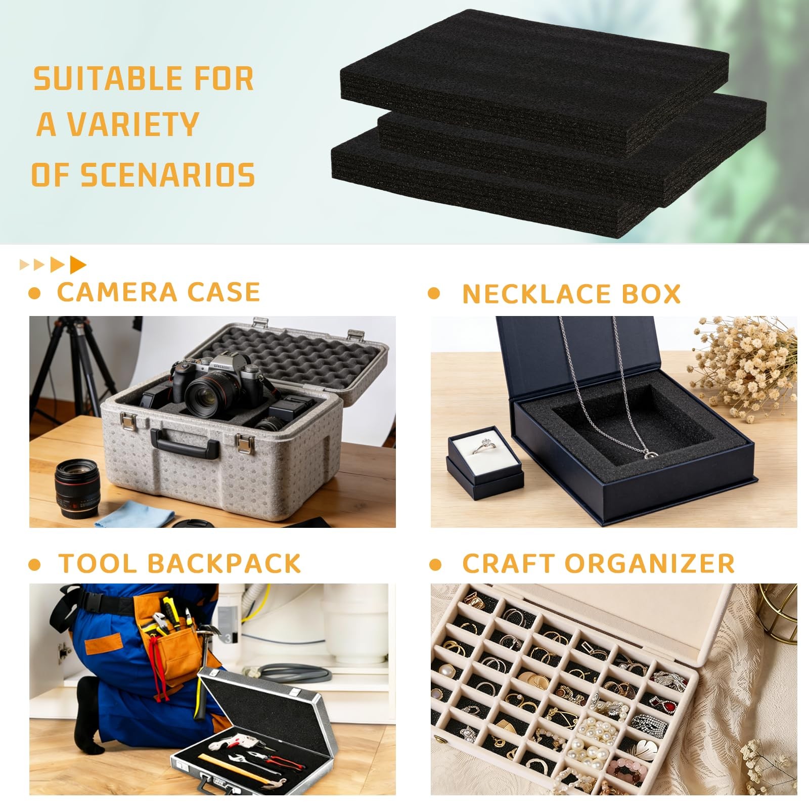 2 PCS Polyurethane Foam Inserts 16x12x1.5 Inch Black Craft Packing Padding