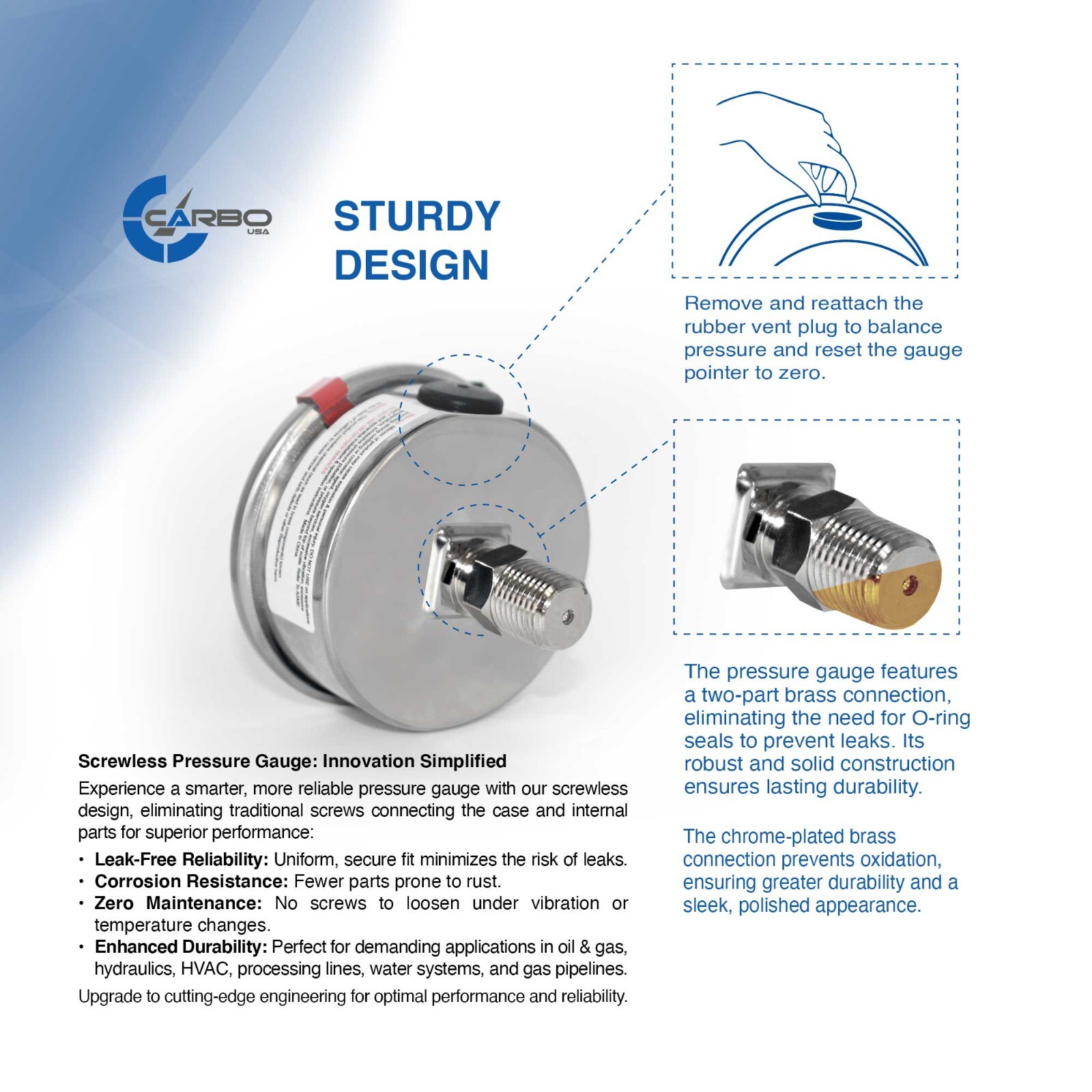 2.5″ LIQUID FILLED PRESSURE GAUGE 0 – 4000 PSI, STAINLESS STEEL CASE BACK MOUNT