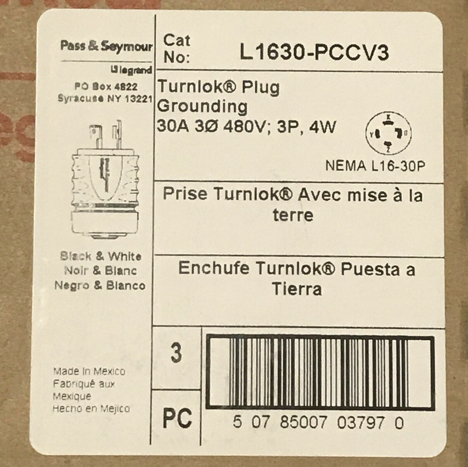 7 Pcs. LEGRAND NEMA L16-30P/ L1630-PCCV3 TURNLOK PLUGS 30A 3PH 480V 3P 4-WIRE
