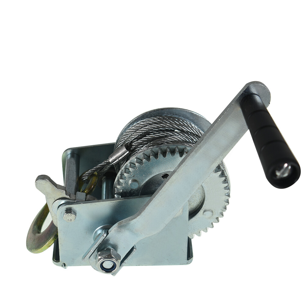 800lbs Hand Winch Hand Crank Strap Gear Winch ATV Boat Trailer With 26ft Cable