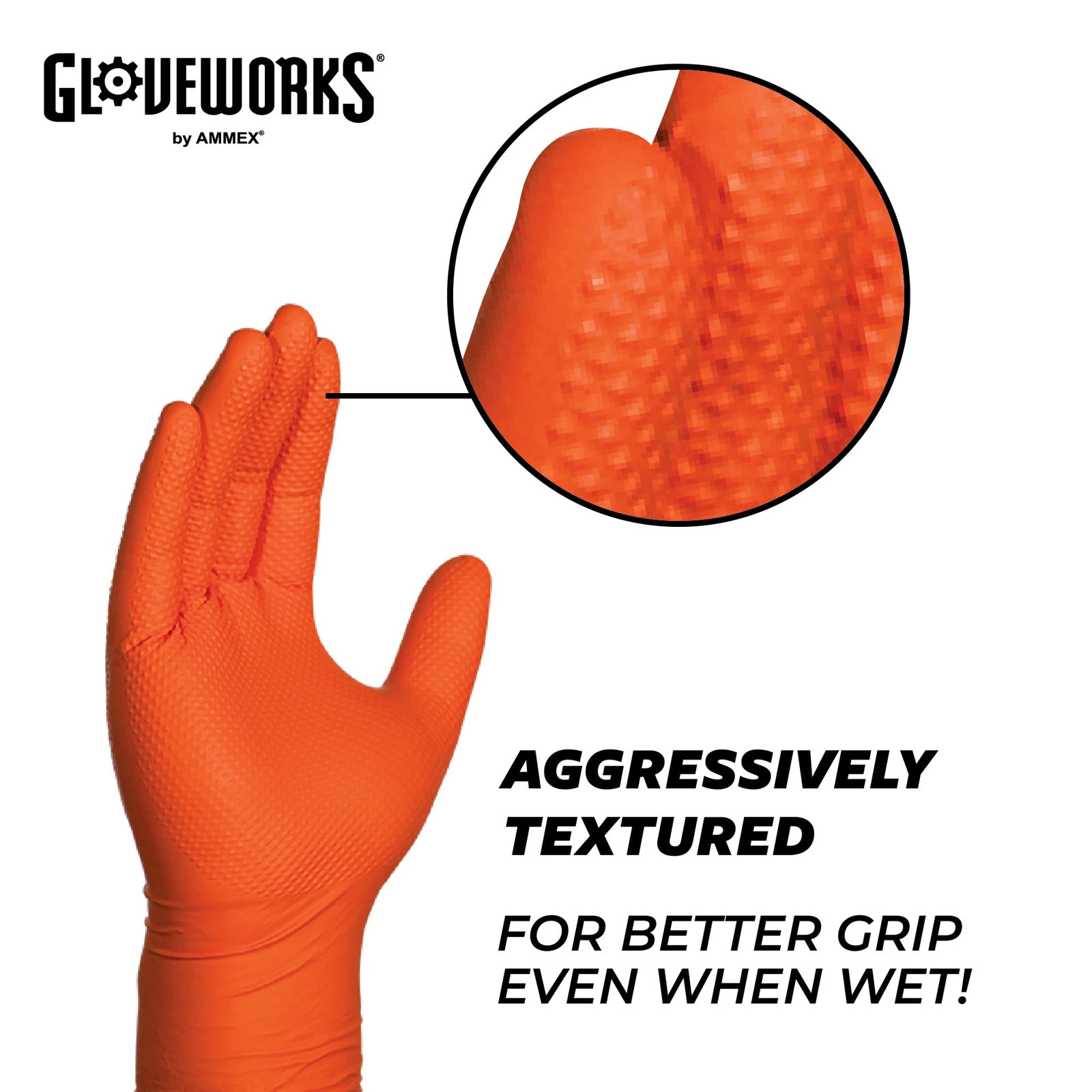 X Large Pack of 100 Heavy Duty Orange Nitrile Gloves for Auto and Industrial Use