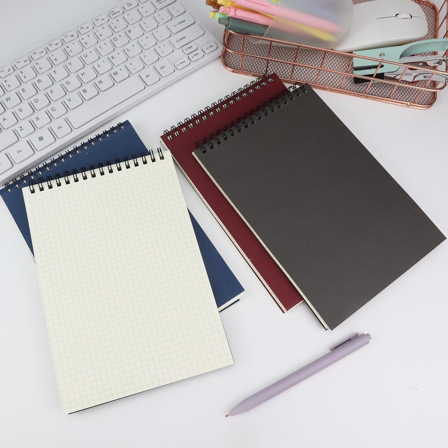 4 Pack Graph Paper Notebook, A5 Top Wirebound Grid Spiral Notebook 5.8″ x 8.3″,6