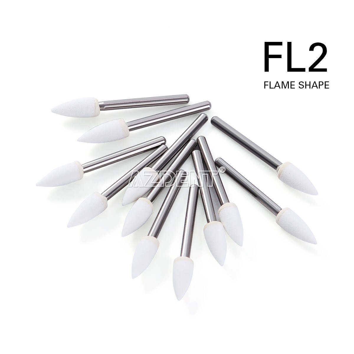 10X AZDENT Dental Flame White Stone Polishing FG Burs Aluminum Oxide 12pcs/box