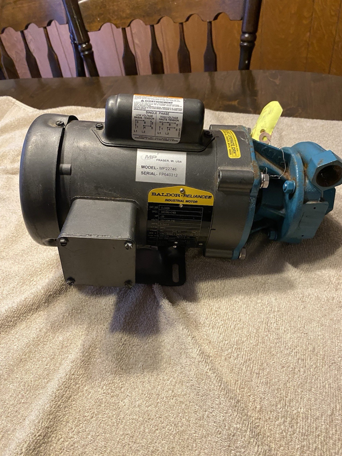 New MP Model MP22746 22746 Pump/Motor Baldor CL3405