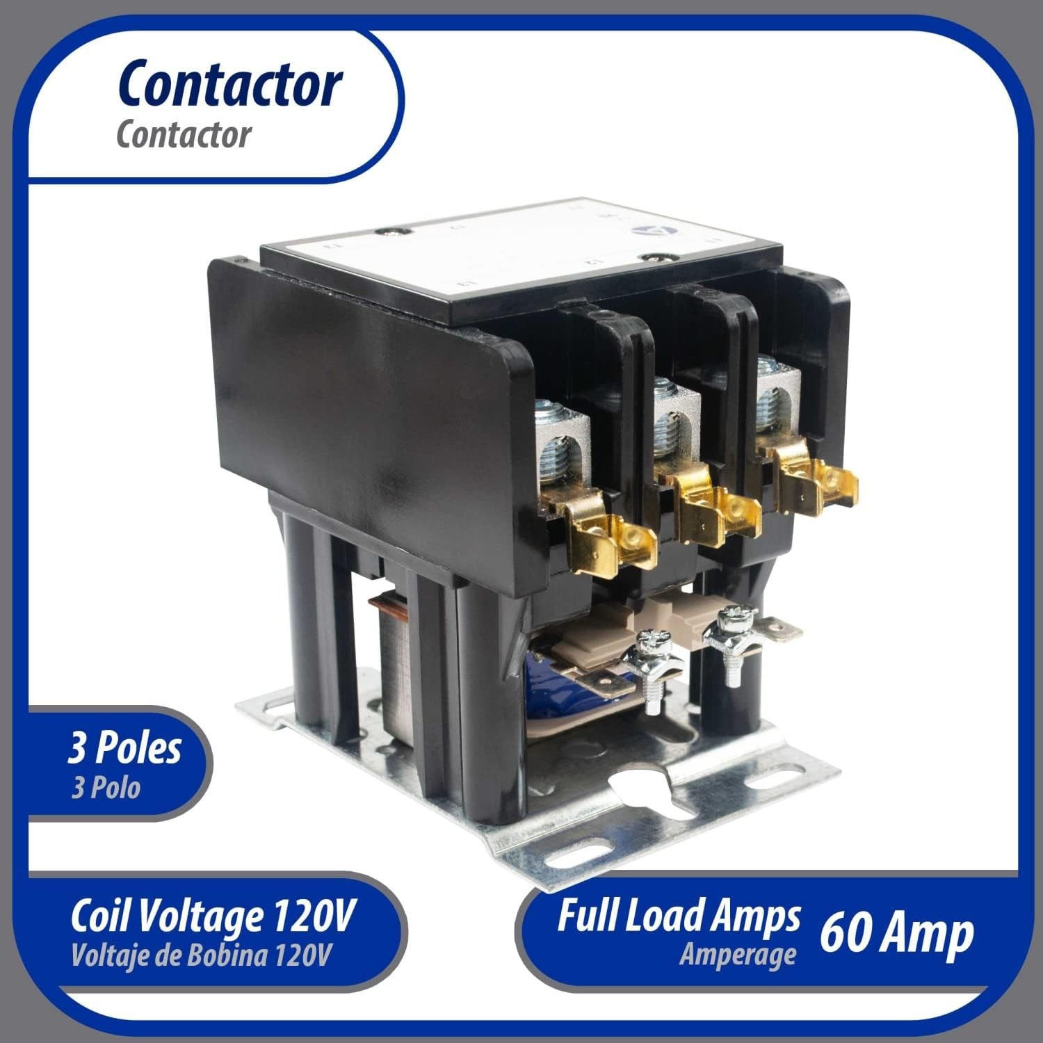 Appli Parts APAC-360120 Heavy Duty 3 Poles Contactor 60 Amp 120 Volts Coil