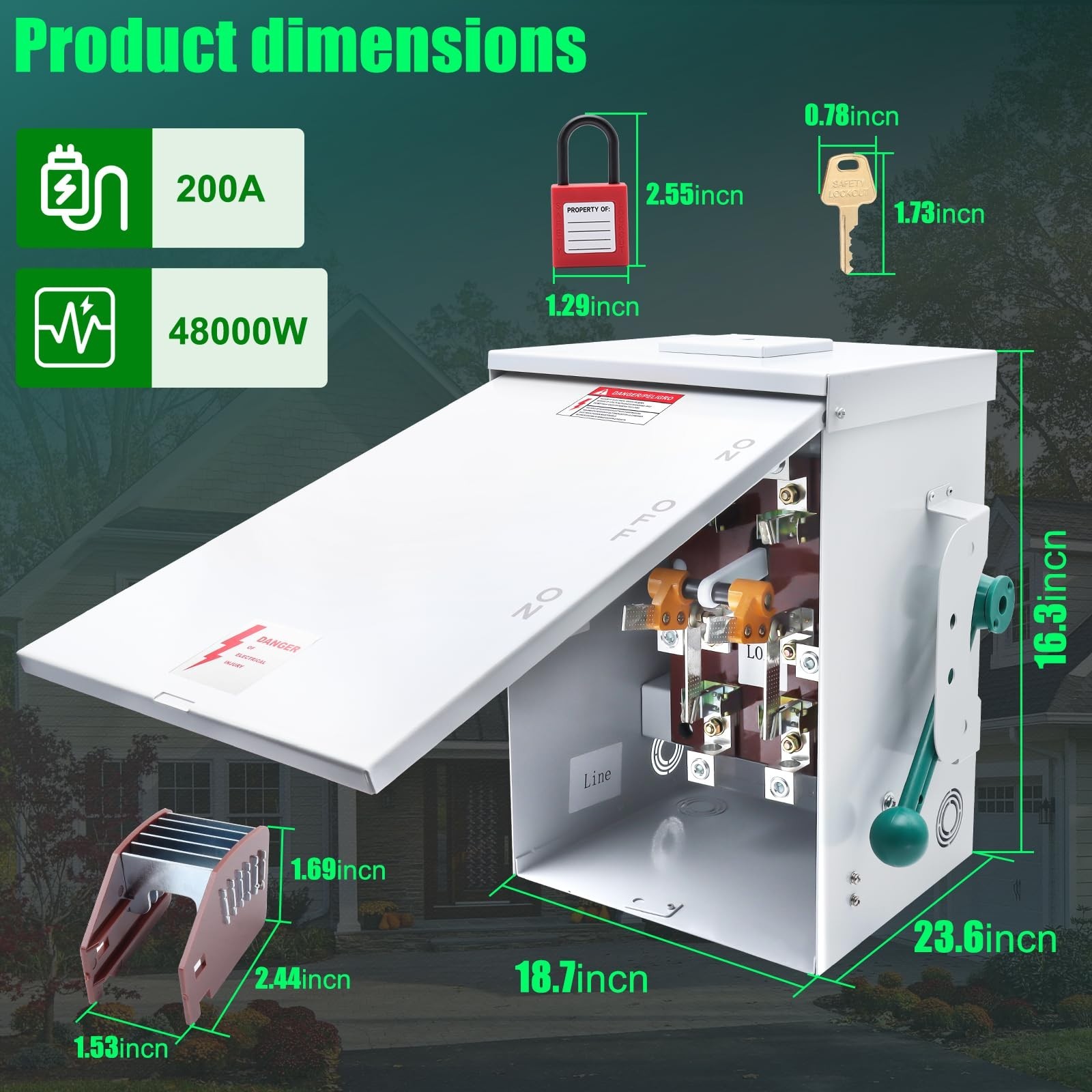 200A Manual Transfer Switch – 48000W Double-Throw Safety Switch, NEMA 3R, Rainpr