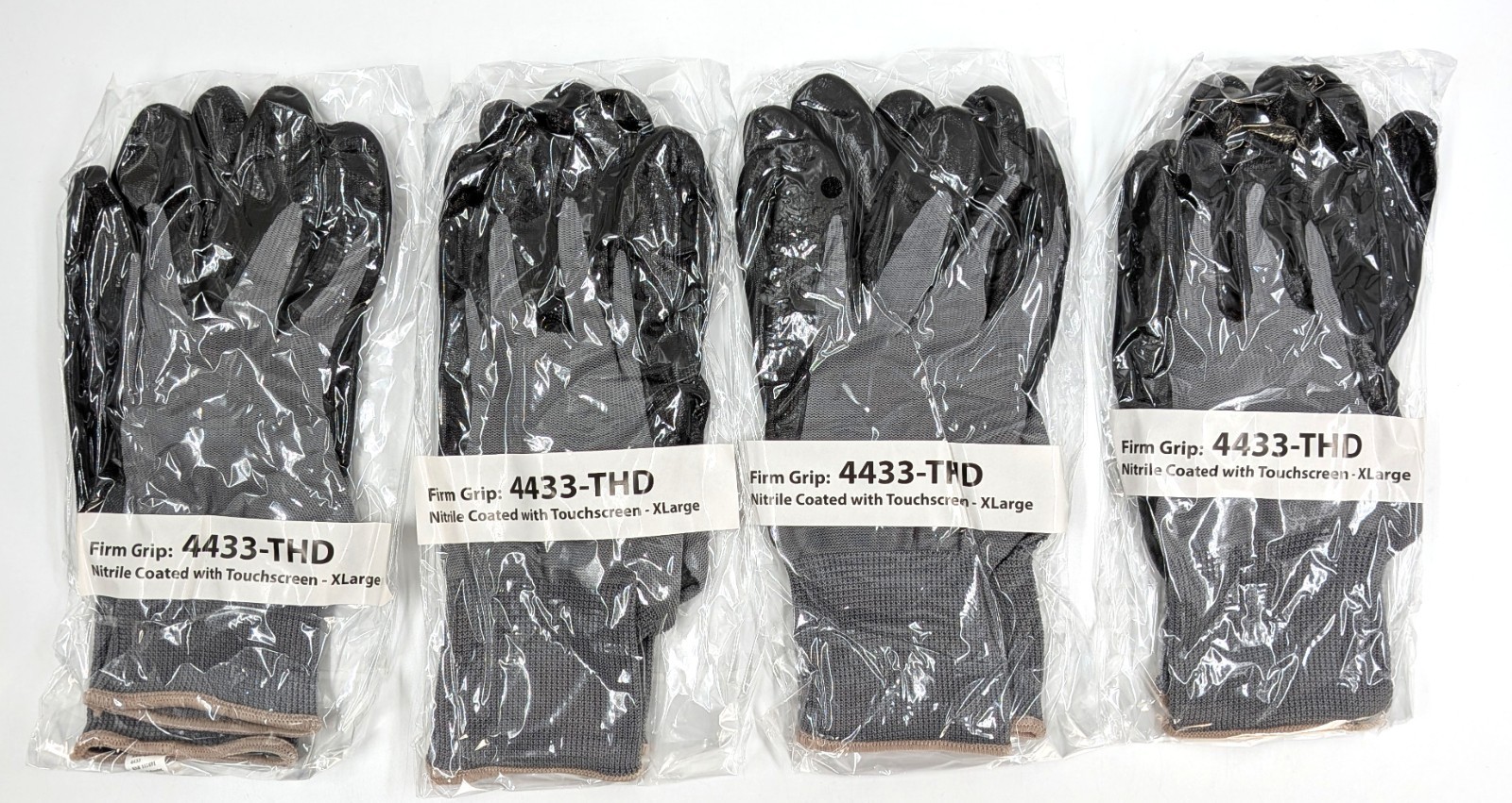 New! 4 Pairs Firm Grip X-Large Touchscreen Compatible Nitrile Coated Work Gloves