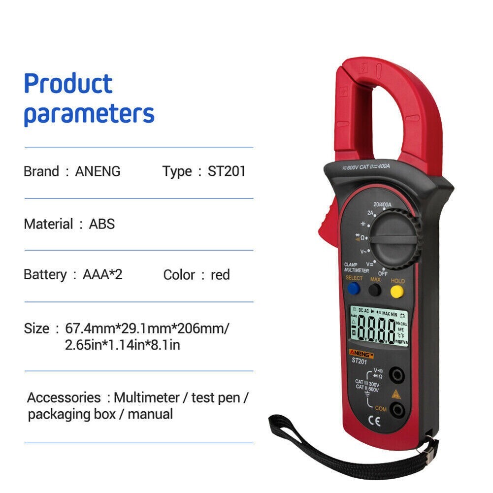 LCD Digital MULTIMETER Clamp Voltmeter Ammeter Ohmmeter Volt AC DC Tester Leads