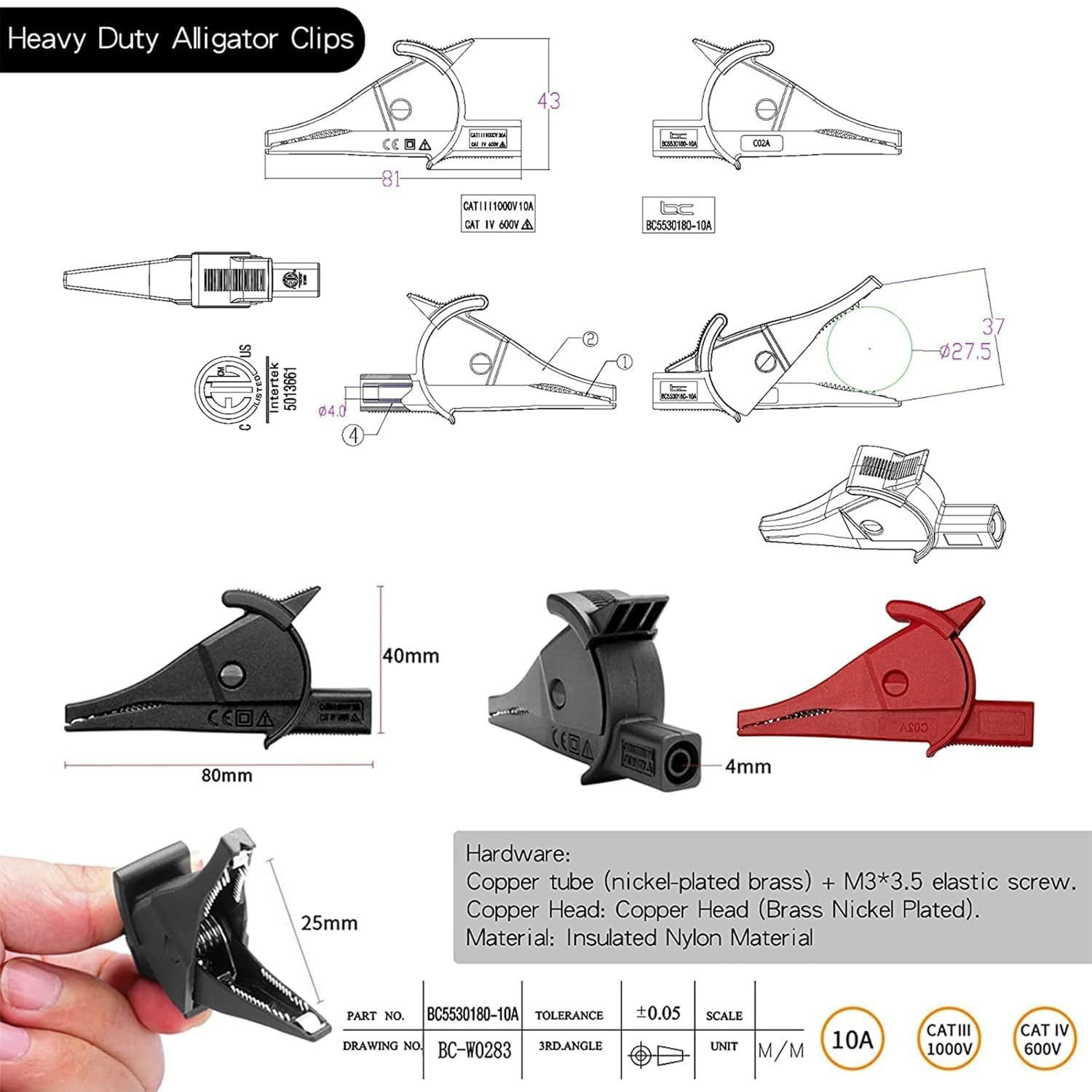CAT III 1000V Multimeter Leads with Alligator Clips