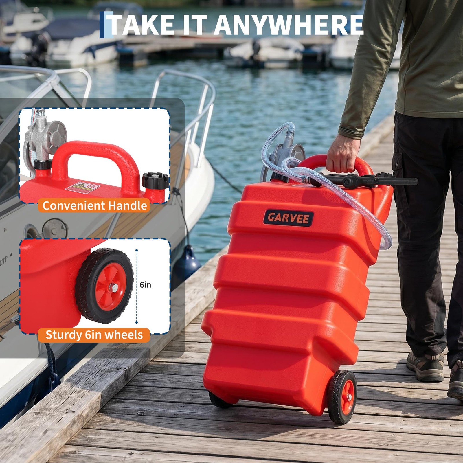 16 Gallon 60L Fuel Caddy Portable Gas Storage Tank with Manual Pump & Hose, Red