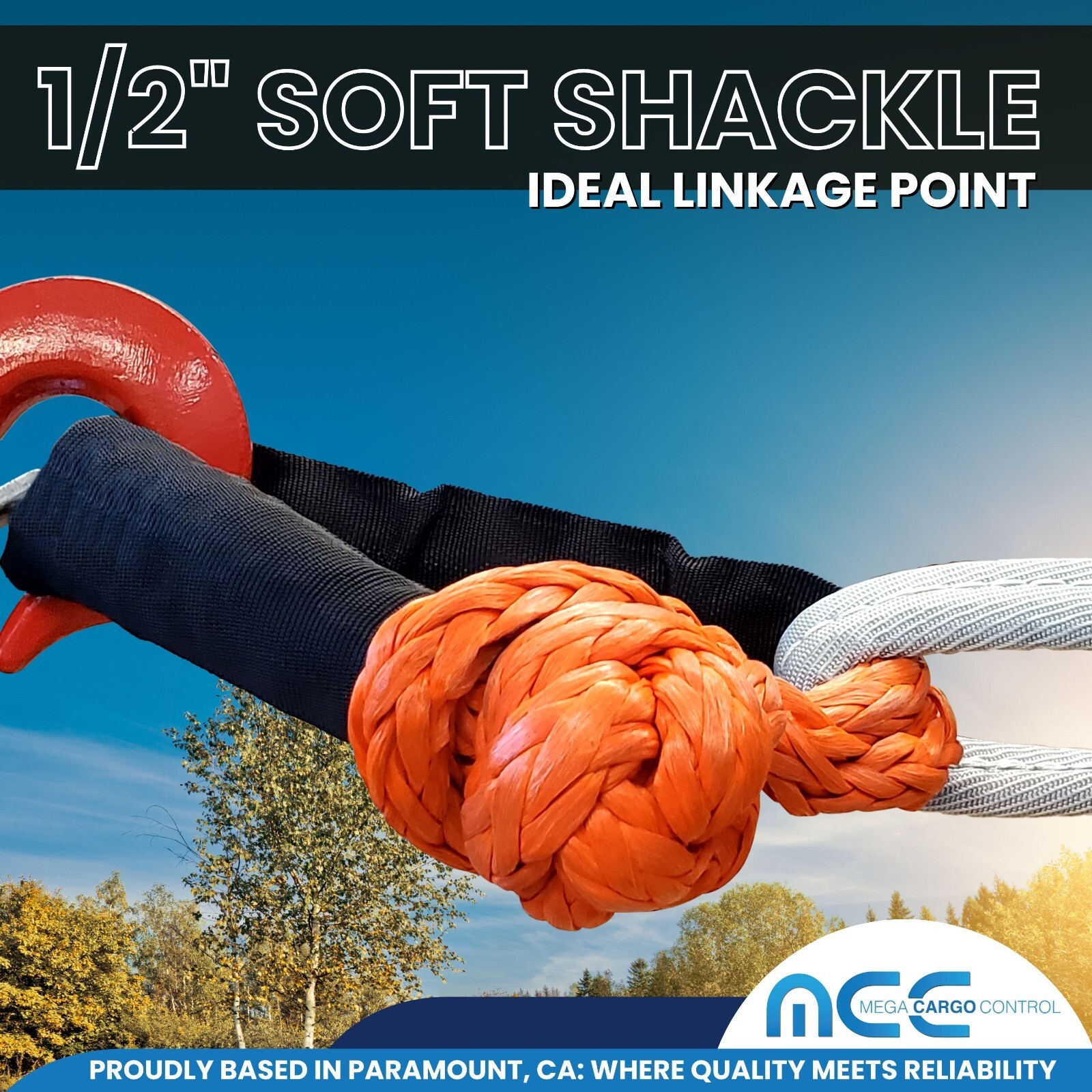 2 PC 1/2» x 22» Synthetic Soft Shackle Tow Rope Recovery Strap 37,400LBS