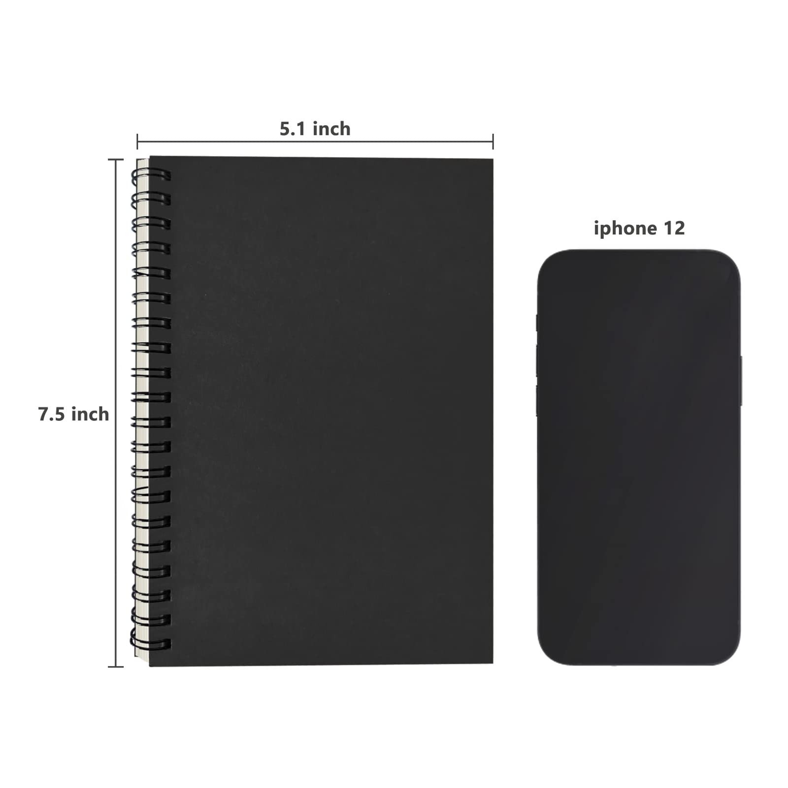 DSTELIN Blank Spiral Notebook, 3-Pack, Soft Cover, Sketch book, 100 black