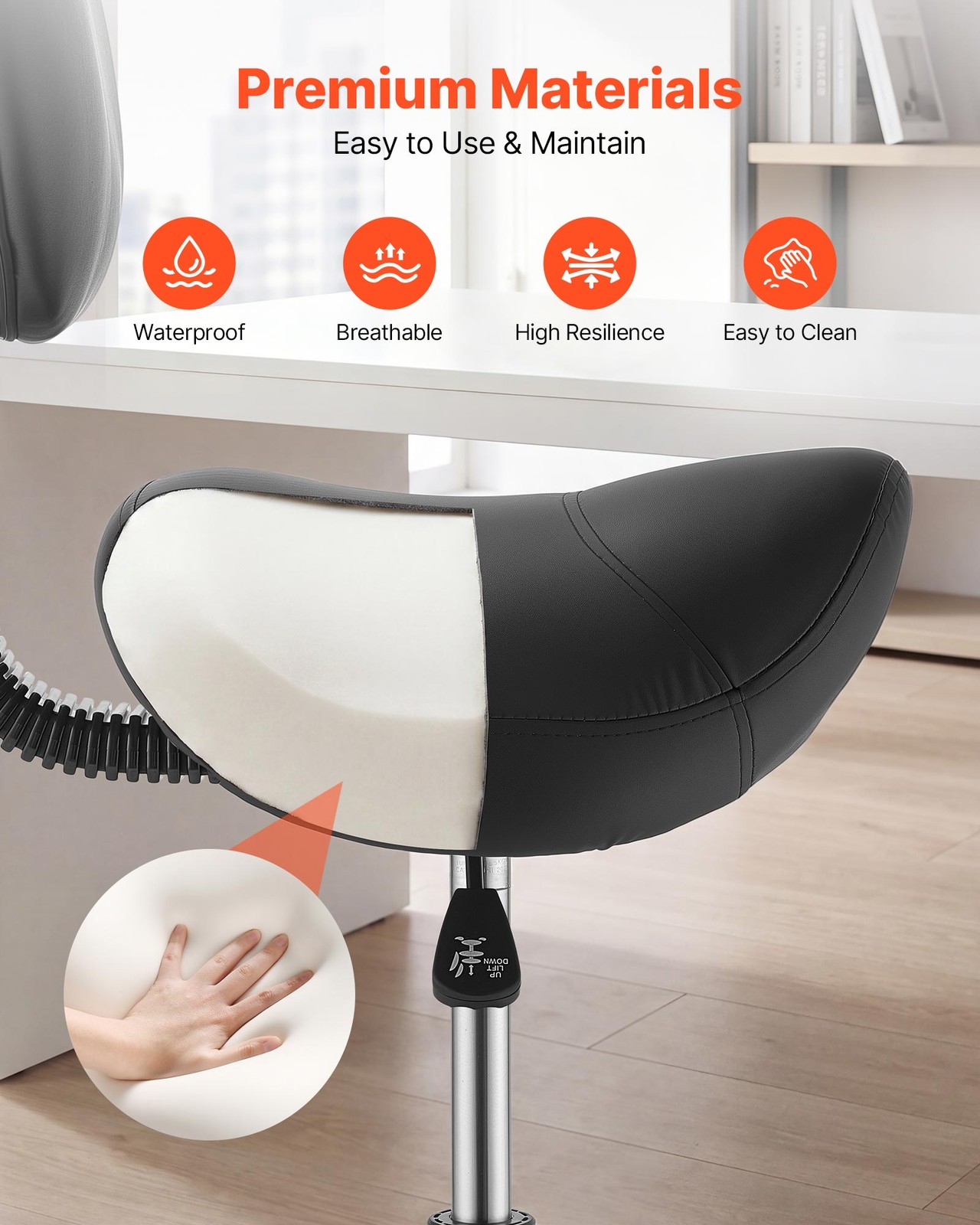 VEVOR Saddle Stool with Back Support 500 lbs Weight Capacity Height Adjustable